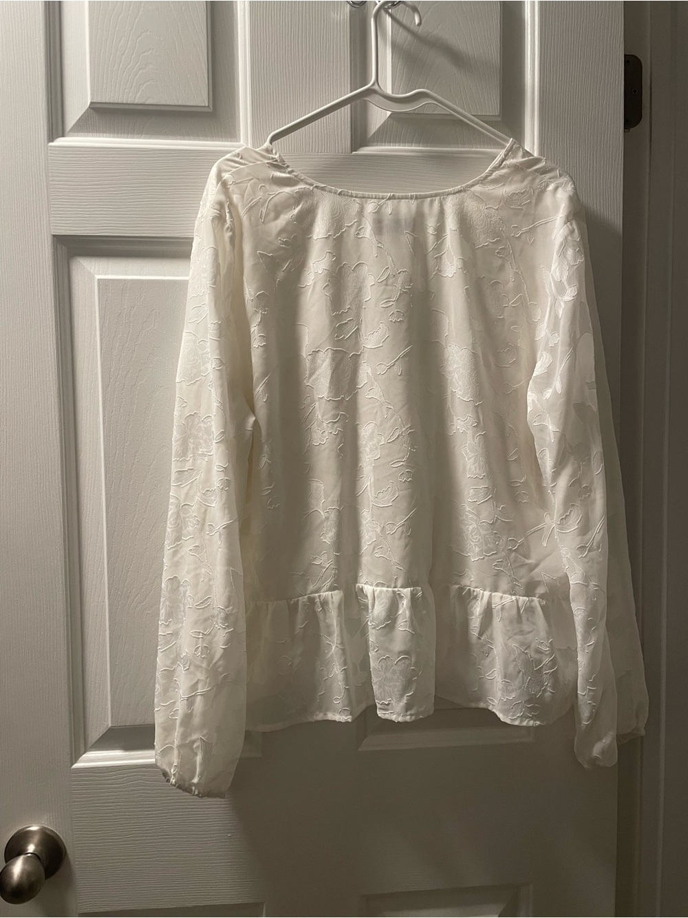 LOFT Ivory Embroidered Peplum Long-Sleeve Blouse - Picture 4 of 4